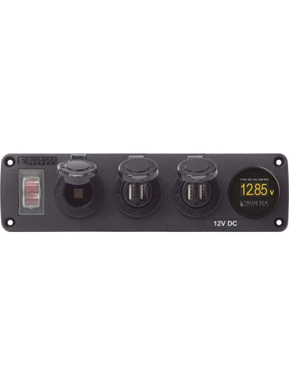 Water-Resistant Accessory Panel with 12V Socket, Dual USB Chargers & Voltmeter